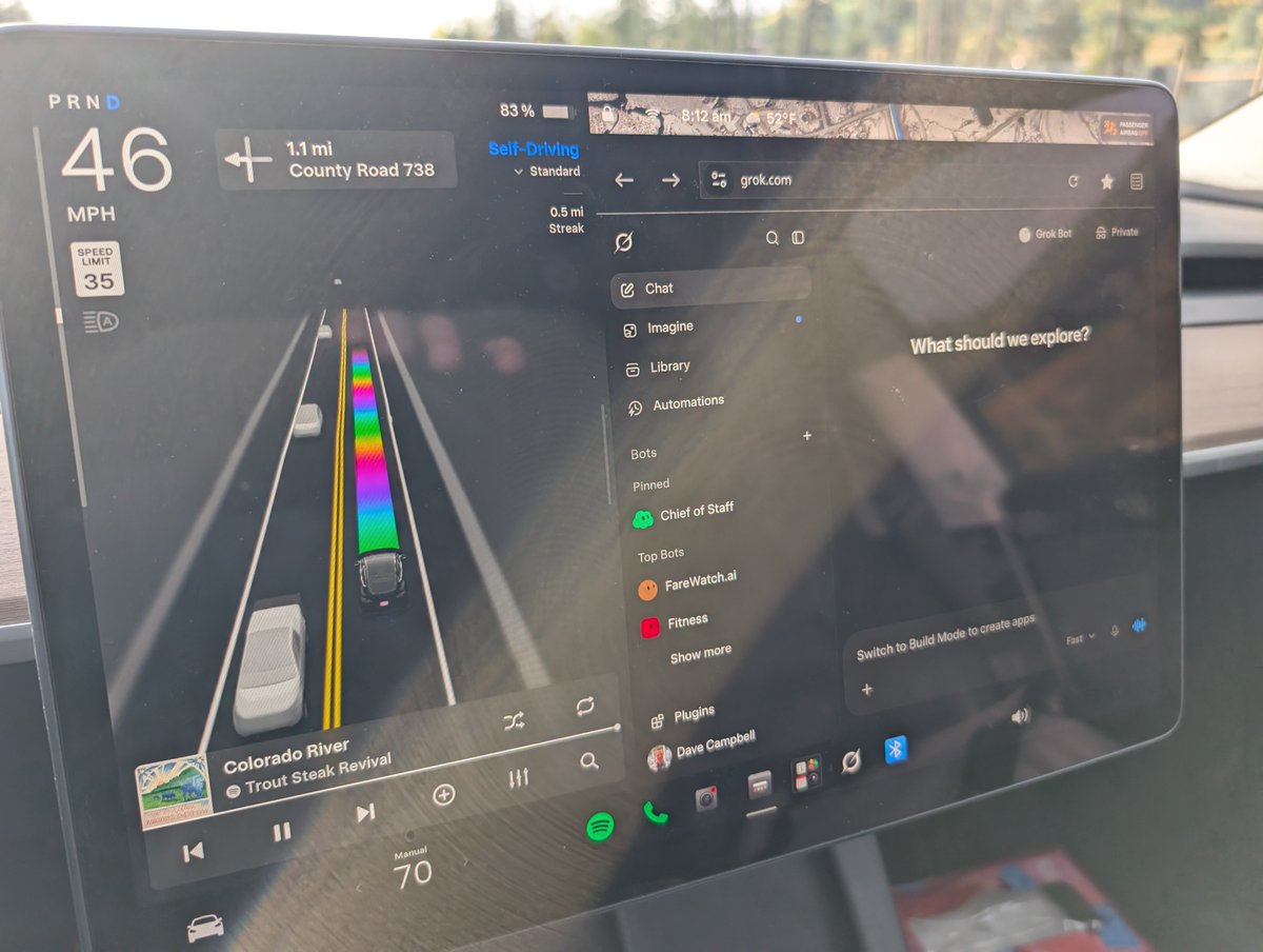 dave_campbell's tweet photo. With @grok integration, @Tesla is now @bot-enabled. https://t.co/rGeDAkK9rl