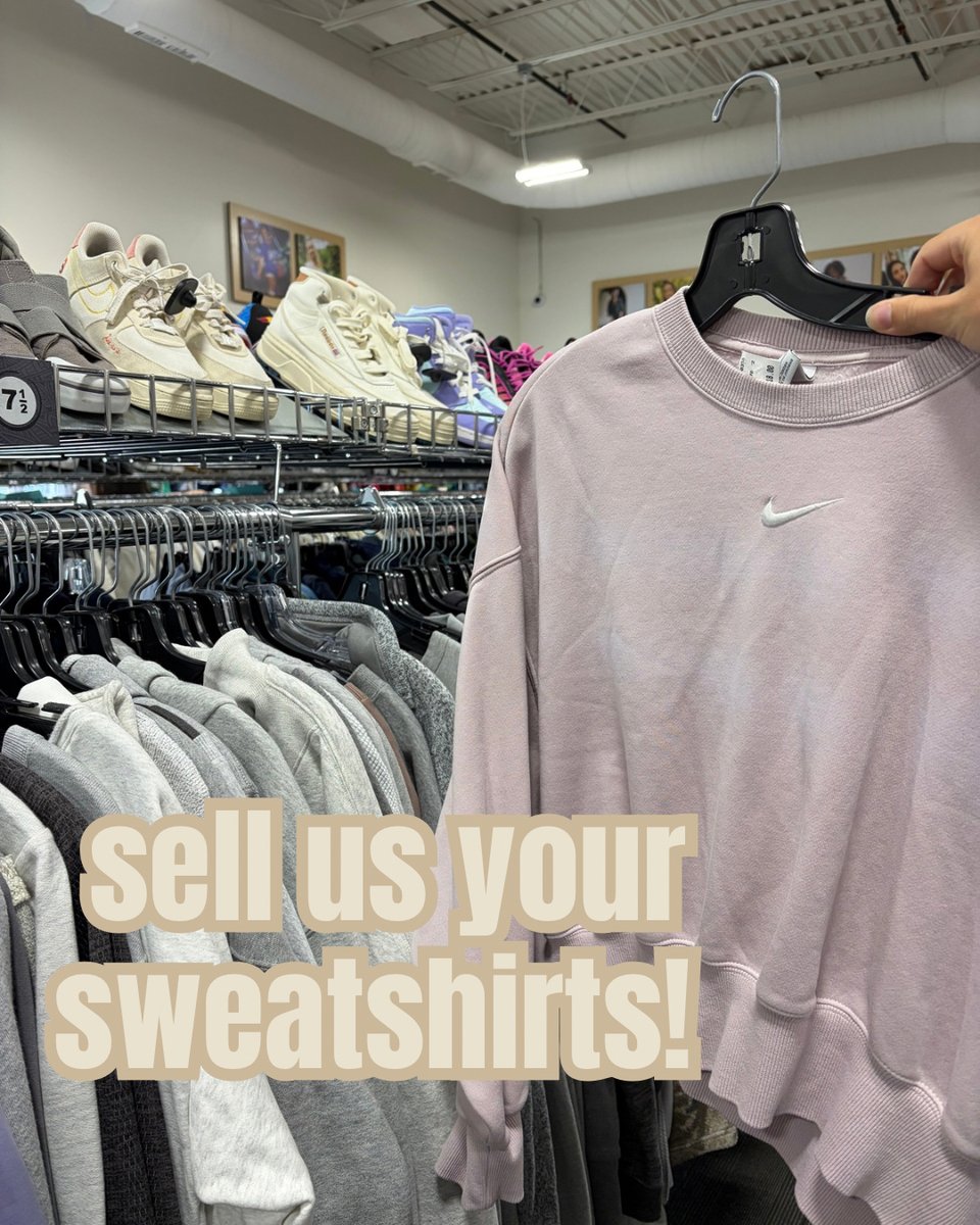 PCBrookfield's tweet photo. We are stocking up for fall, and we need your gently used sweatshirts! We buy all of our open hours and pay cash on the spot for your trendy items 🤭 stop in today until 9pm!
———
#gentlyused #platoscloset #platosclosetbrookfield https://t.co/MxoB7mgXT6