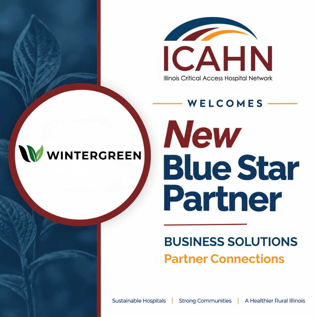 ICAHNRural's tweet photo. We’re pleased to welcome Wintergreen as ICAHN’s newest Blue Star Business Partner!

Wintergreen has worked with more than 300 community hospitals and clinics across 40 states, helping #ruralhealthcare organizations turn priorities into practical, actionable solutions.

Their expertise includes performance improvement, revenue cycle, grant stewardship, provider alignment, financial assistance and regional optimization. Wintergreen has also worked directly with the Illinois Medicare Rural Hospital Flexibility (Flex) Program, supporting #CriticalAccessHospitals across Illinois.

We’re pleased to welcome Wintergreen to ICAHN’s network of partners supporting sustainable hospitals and strong rural communities.

Learn more: https://t.co/UHkq8Qjuyo

#RuralHealth #BetterTogether