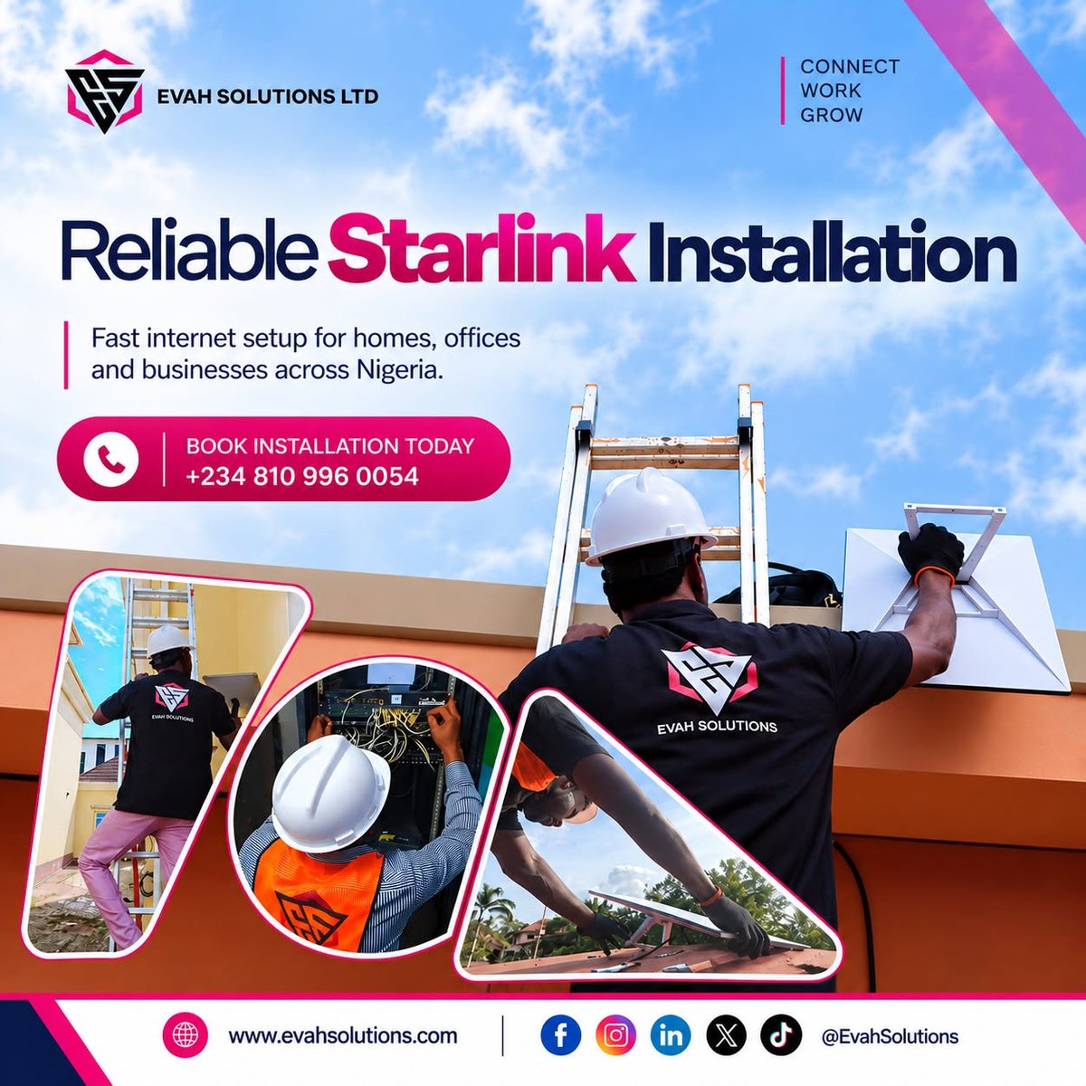 EvahSolutions's tweet photo. A fast Starlink connection starts with a professional installation.

We install Starlink across Nigeria and make sure your setup is clean, reliable, and built for the best performance.

📞 +234 810 996 0054
🌐 https://t.co/mi0UHGKEwY

#EvahSolutions #Starlink #StarlinkNigeria https://t.co/ULF8Gv6Gip