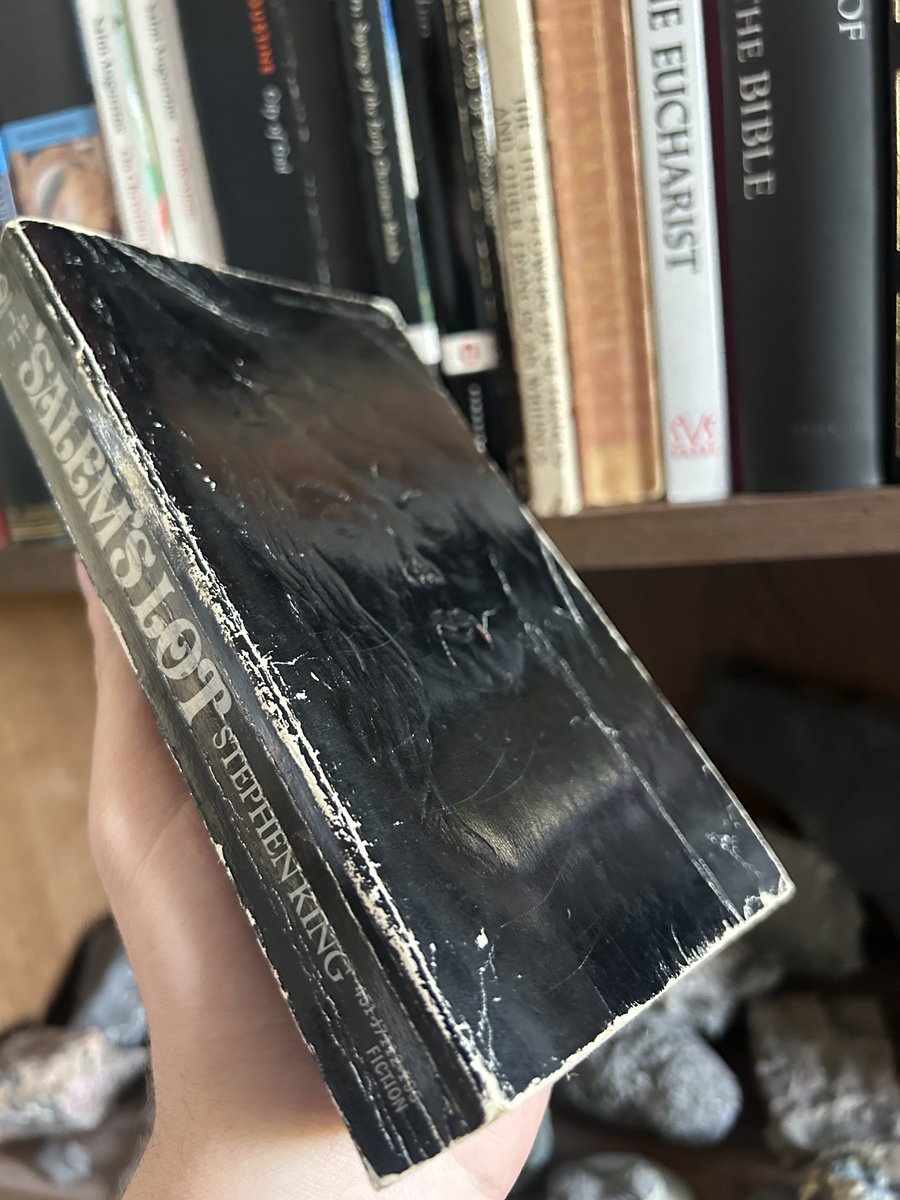 achillghost's tweet photo. This old paperback of ‘Salem’s Lot has one of my favorite book covers. Embossed rather than printed, no color except for the little drop of blood https://t.co/X6ZignZFmX