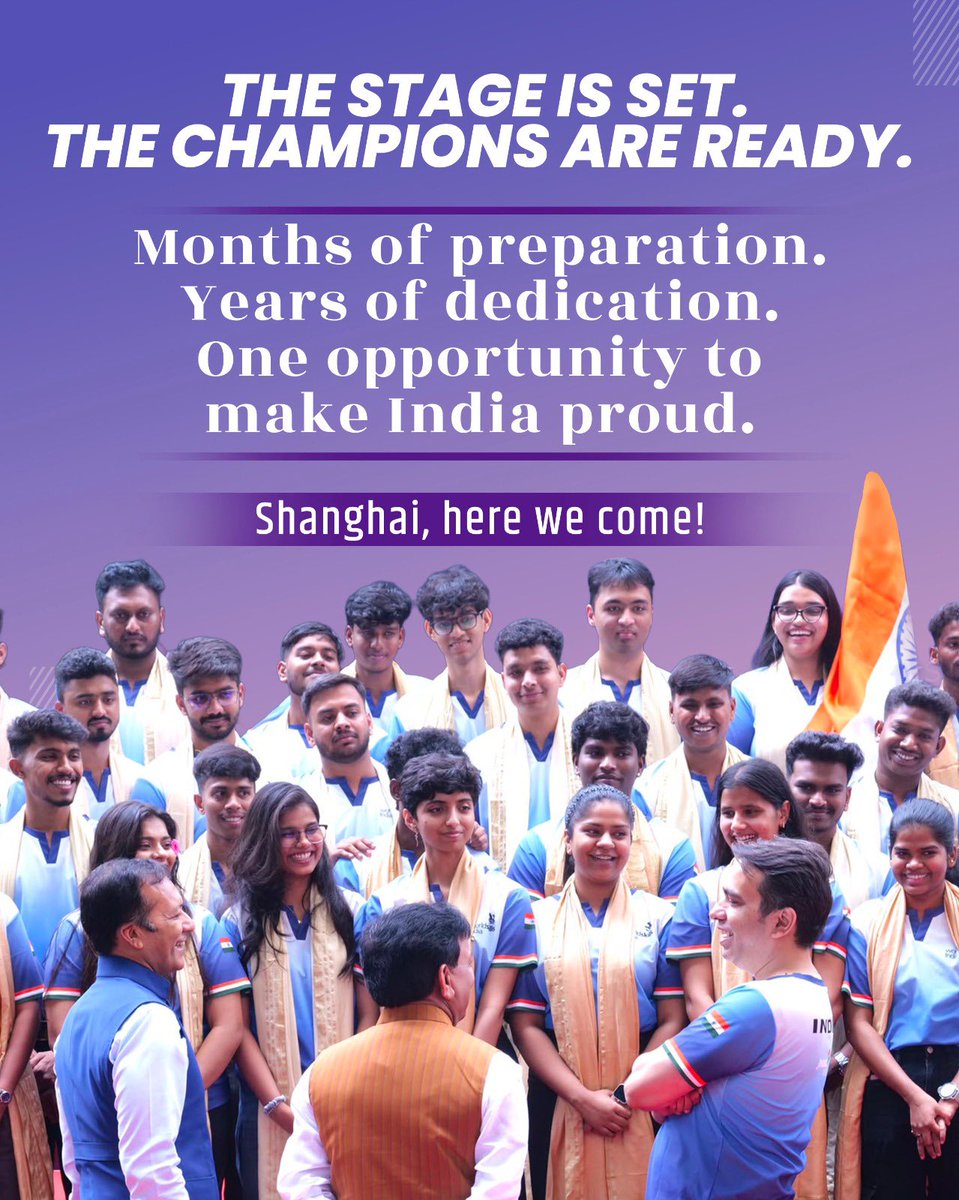 Office_ChJayant's tweet photo. From IndiaSkills to Shanghai, this journey has been all about skill, hard work and the ambition to be among the world’s best. 

Team India is now ready to take the world stage at WorldSkills Shanghai 2026.

To every competitor representing the country—this is your moment. Give it your best and make India proud.

#TeamIndia #WorldSkillsShanghai2026 #WorldSkillsIndia #SkillIndia