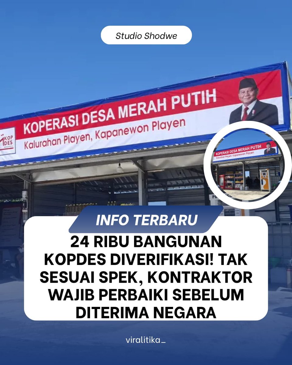viralitika's tweet photo. Pemerintah tegas! 24 ribu bangunan KOPDES akan diverifikasi ulang. Kontraktor yang tidak memenuhi standar wajib melakukan perbaikan. #KOPDES #VerifikasiBangunan #KualitasInfrastruktur #Playen #viralitika_ https://t.co/IUqESCwsQz