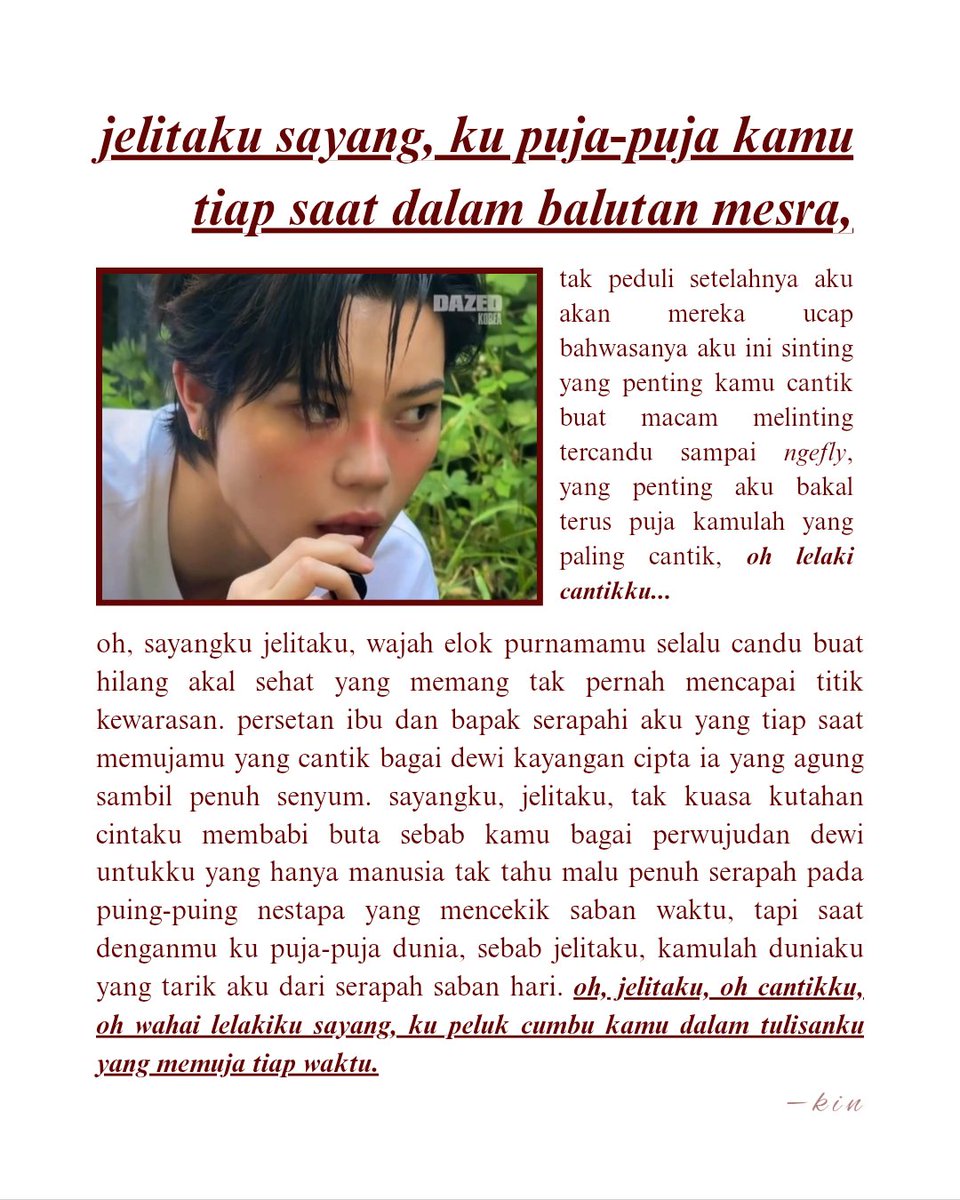 stariuslicht's tweet photo. teruntuk kamu kwon ohyul yang tiap saat akan aku puja puji betapa cantiknya kamu dalam tiap bait tulisanku. https://t.co/v4wp3XTlAm