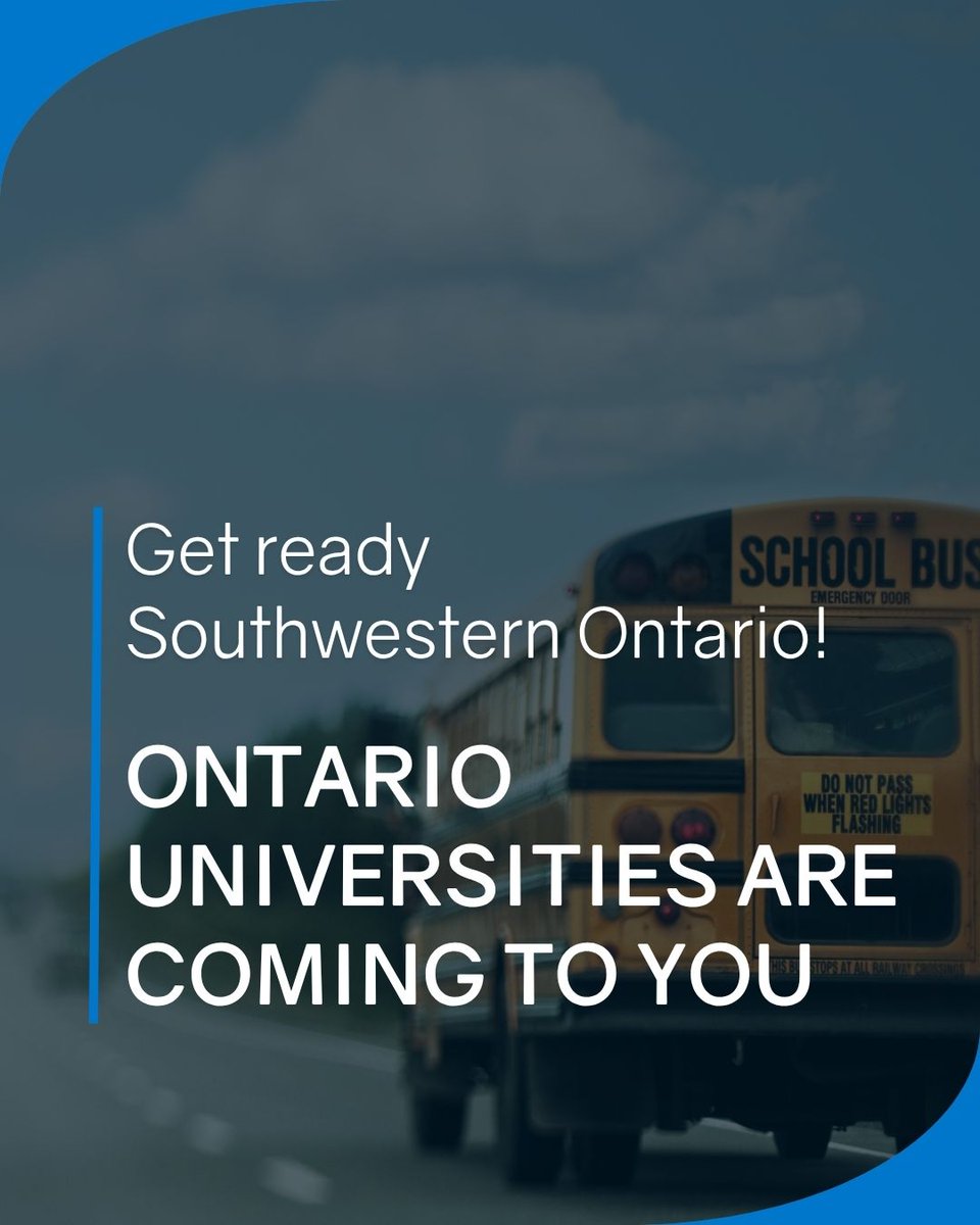 OntarioUnis's tweet photo. Get ready Southwestern Ontario! We're bringing Ontario’s universities to you 🫵

🏫20+ Ontario universities
📍Various locations in Southwestern Ontario
🗓️Sep. 21-25
🎟️Free admission

Sign up: https://t.co/y1dRr5ICog

#OURF2026 https://t.co/5LtONGOMts