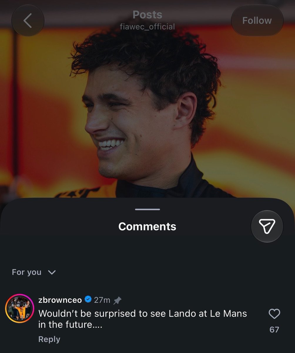ln4norris's tweet photo. LANDO AT LE MANS IS GETTING REAL https://t.co/5xe2tPWUmR