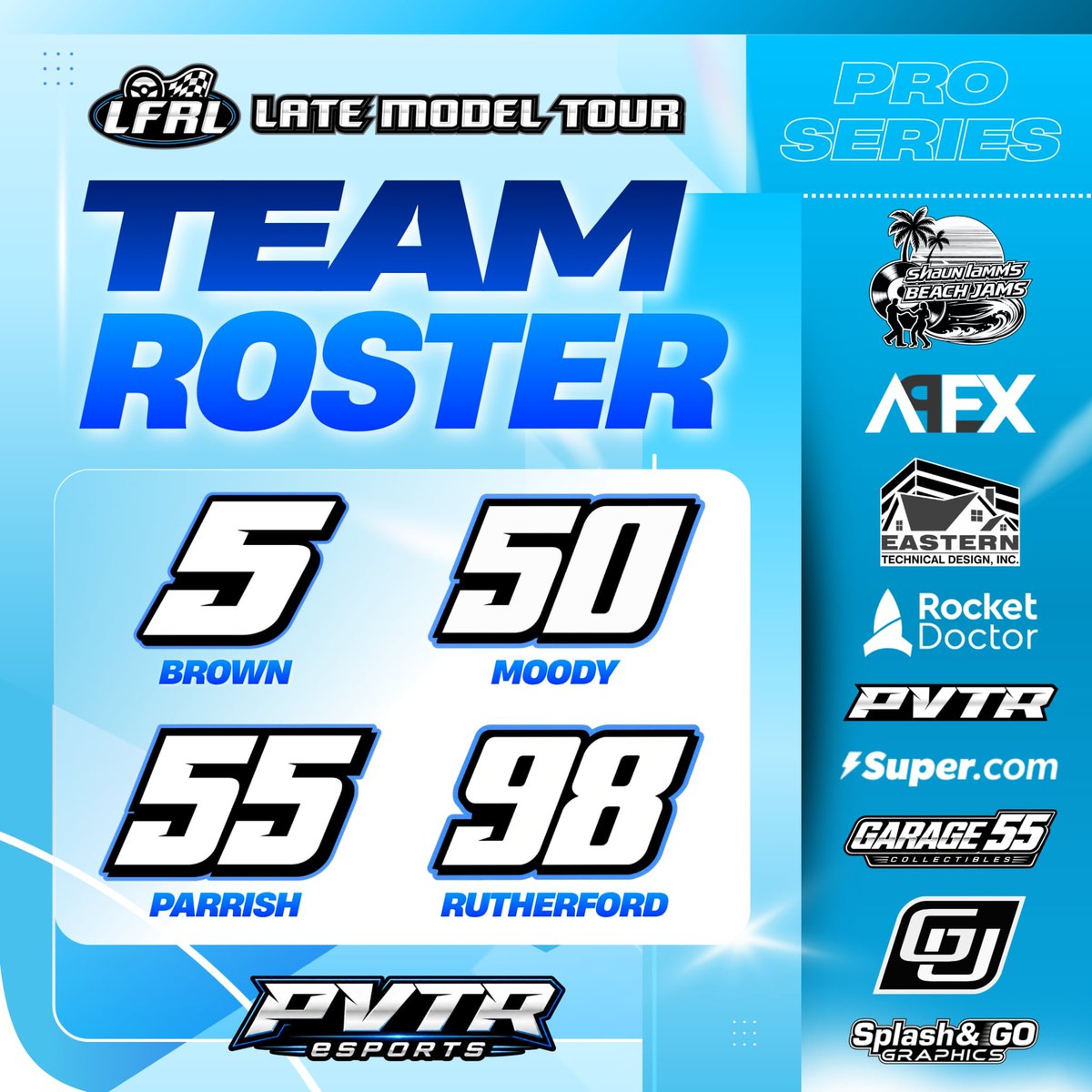 PVTR_eSports's tweet photo. @LeadFootRL Season 7 Roster 🚨

5 - @LandonBrown_5 
50 - Haley Moody
55 - @JParrish_55 
98 - @HeathRutherfor3

Season Starts on October 4th with the Pre-Season "Clash" at the Sonoma Oval!

#PVTReSports https://t.co/ZaORinP2Wz