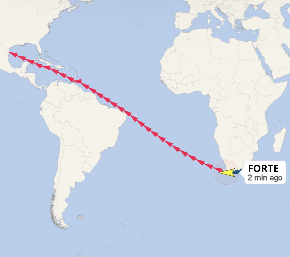 interstellargw's tweet photo. S40 Recovery Update: 

Vessel Forte with S40 loaded, is currently rounding the southern tip of Africa near Simon's Town. 

AIS still has an arrival of Oct 8 at the Port of Brownsville. 

Photos surfacing from local boaters getting a cool glimpse of 40 heading home! 🚀 https://t.co/2lD7BuOHcU