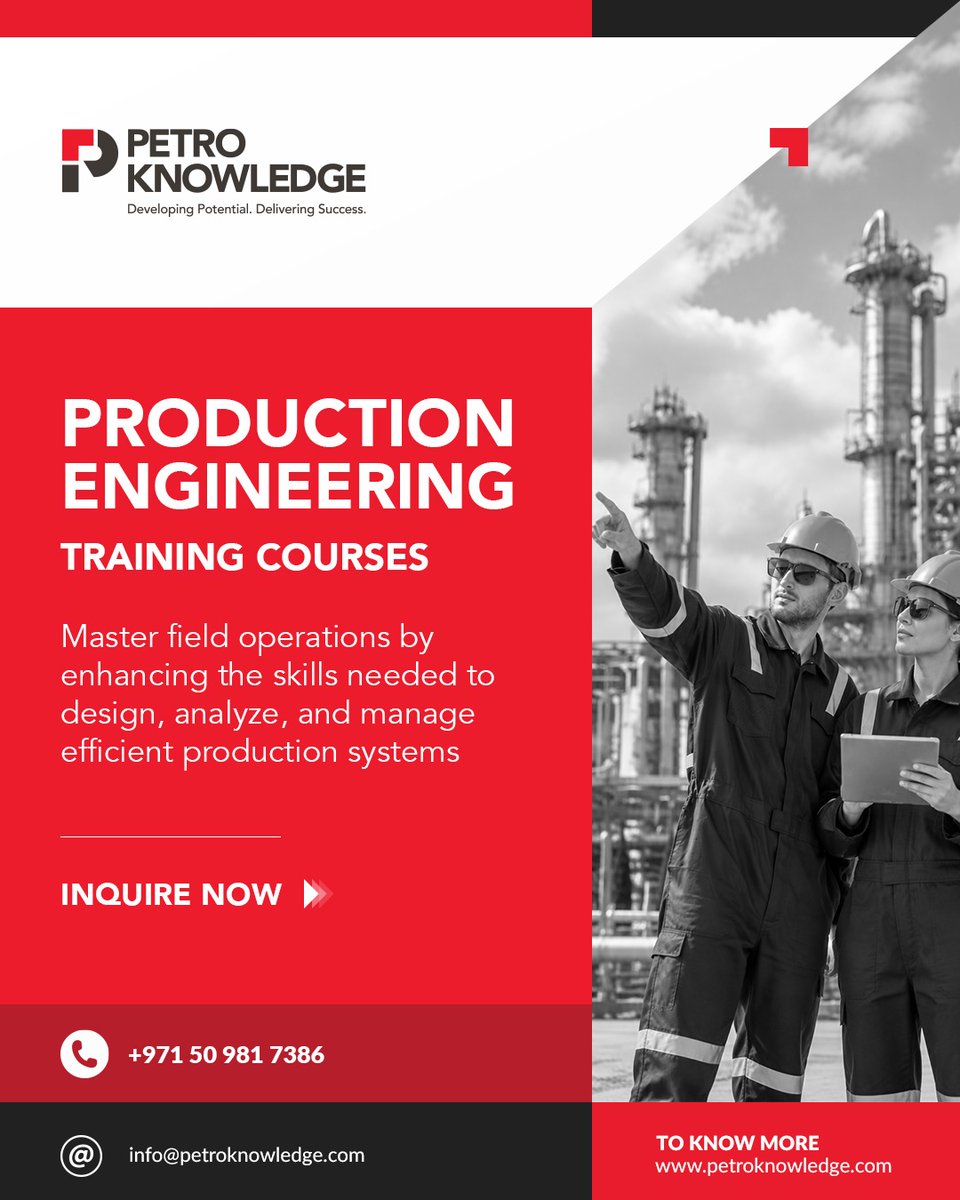 petro_knowledge's tweet photo. Enhance your production engineering expertise with practical training in well performance, artificial lift &amp; production optimisation.

🔗 Learn more: https://t.co/X2nRgmgORZ

#productionengineering #oilgas #petroleumengineering https://t.co/2RXXrFF8Em