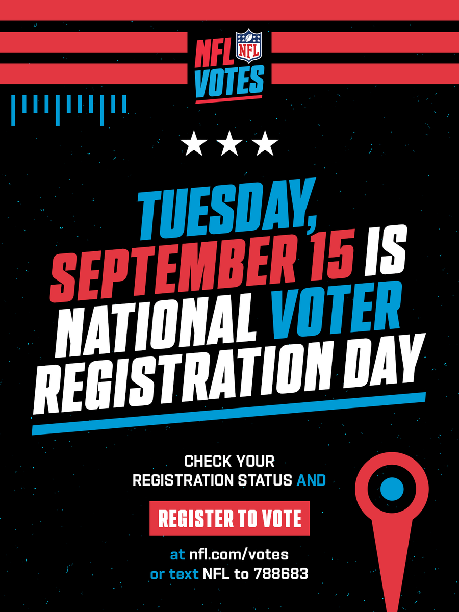 NFL's tweet photo. It’s National Voter Registration Day! 🗳️ 

Make sure you’re registered and ready to vote by visiting https://t.co/1UEBVcQ373 https://t.co/WXs3N320KM