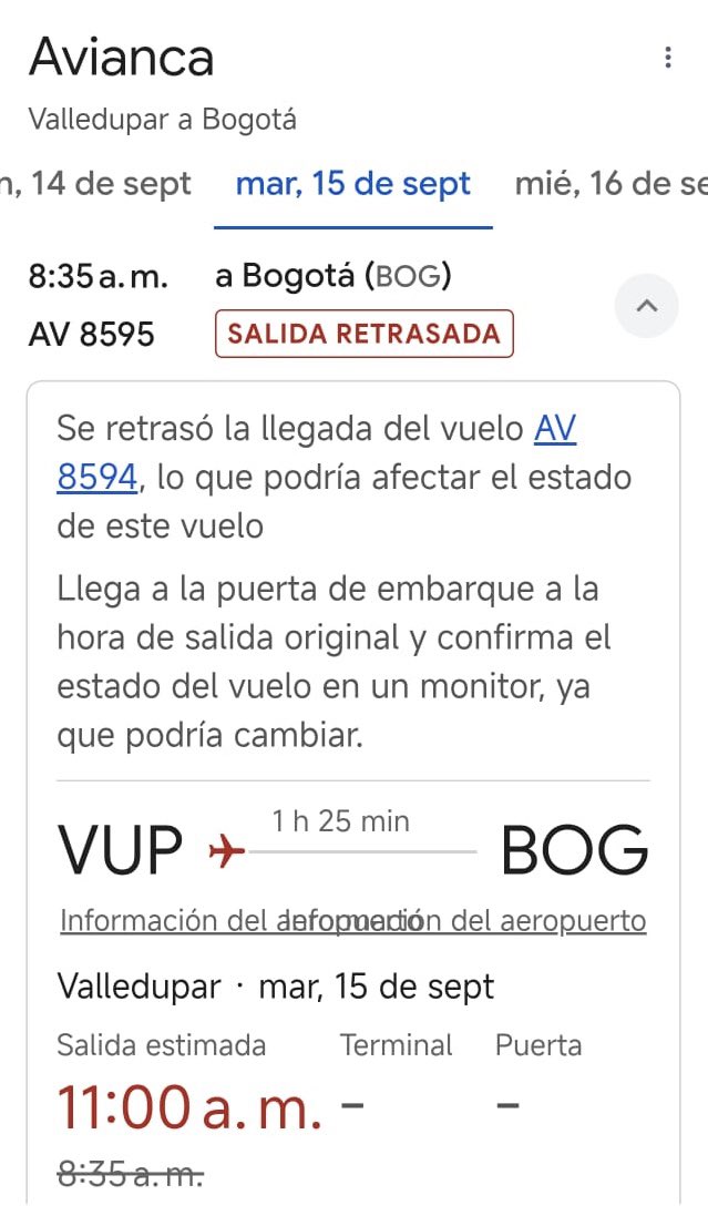DidierLobo_Ch's tweet photo. Hoy, nuevamente, los pasajeros somos quienes terminamos pagando las consecuencias de la falta de previsión de @avianca 

El avión debía aterrizar en Valledupar a las 7:45 a. m. para despegar hacia Bogotá a las 8:30 a. m. Sin embargo, llegó con más de una hora de retraso y, cuando finalmente nos disponíamos a despegar, nos informaron que debíamos bajarnos porque El Dorado tendría una restricción operacional de dos horas.

Ahora nos dicen que el vuelo saldría a las 11:00 a. m. y llegaremos después del mediodía. ¿Quién responde por las citas médicas, reuniones, compromisos laborales y, en mi caso, por las obligaciones que tenemos en el Congreso?

En Valledupar y el Cesar necesitamos más opciones de conectividad aérea y un servicio que respete el tiempo de los pasajeros. No puede ser que, ante la falta de alternativas, los ciudadanos terminemos pagando los retrasos y la falta de previsión de las aerolíneas.