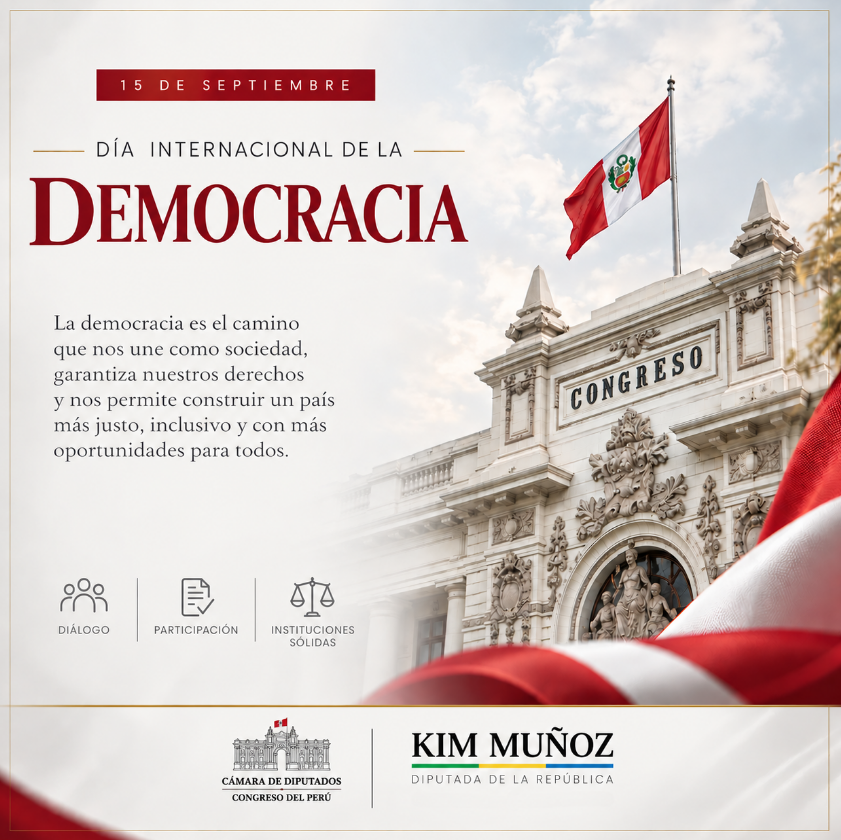 KimTamiMY's tweet photo. La democracia se construye con participación, diálogo y respeto por los derechos de todos. En este Día Internacional de la Democracia, reafirmo mi compromiso de seguir trabajando por un Perú donde la voz de cada ciudadano sea escuchada. https://t.co/3rDqKlZuIv