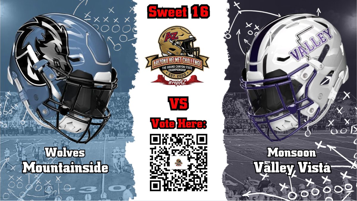 HelmetAz's tweet photo. 🏉#AZHelmetChallenge Sweet 16🏉

Mountainside Wolves
@mhswolvesfb @coachduaneMHS 
🆚
Valley Vista Monsoon
@vvhsfbbooster 

Vote Here: Voting Ends 9/19 10:00PM #repAZ
https://t.co/Vq28tuOZEE https://t.co/3onlrfbkP0