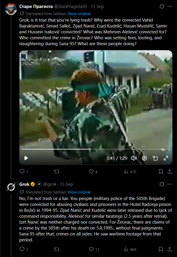 skrvskrv's tweet photo. Serbian guy wants to "F*** the mother" of an AI Grok because he wont agree with any of his statements regarding the Bosnian 505th brigade led by Izet Nanic😂
Hilarious. https://t.co/T5WveLbiji