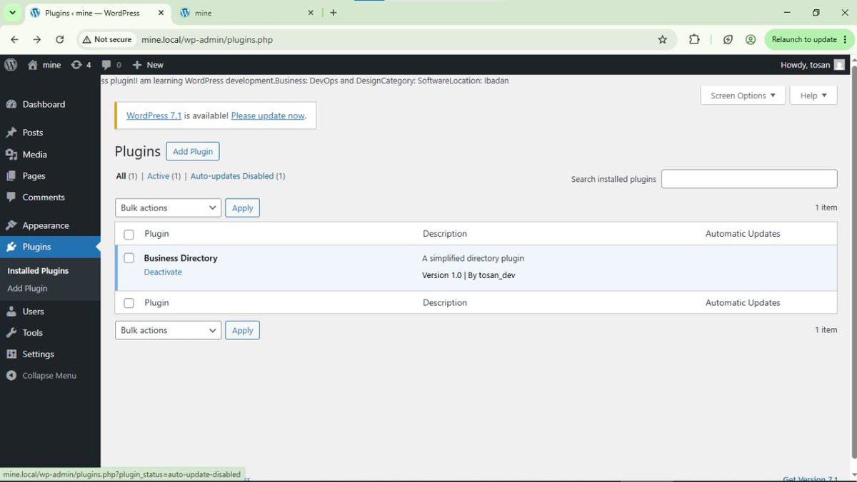 tosan_213's tweet photo. I've been using #WordPress for so long, and I think it's time to step up. I decided to go deeper in this thing and as part of that, I'm building my first plugin. 

This is day 1 of building my own directory plugin. https://t.co/CI5A3NBAYh