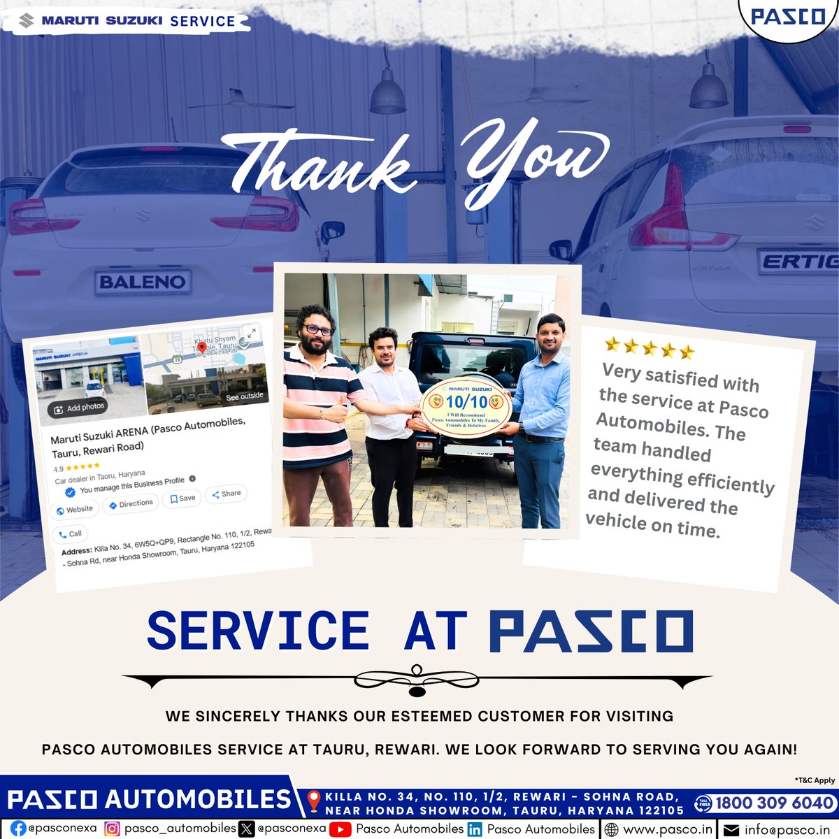 pascoauto's tweet photo. ๐ง Excellence in every service, satisfaction in every smile! ๐ท We're proud to deliver 10/10 experiences every single time at #PascoAutomobiles, Tauru, Dist. Nuh, Haryana. ๐๐
๐ https://t.co/tDFEmLooS1
๐ 18003096040
*T&C apply.
#ServiceAtPasco #PascoAutomobiles #PascoArena https://t.co/9iqKt133Cj