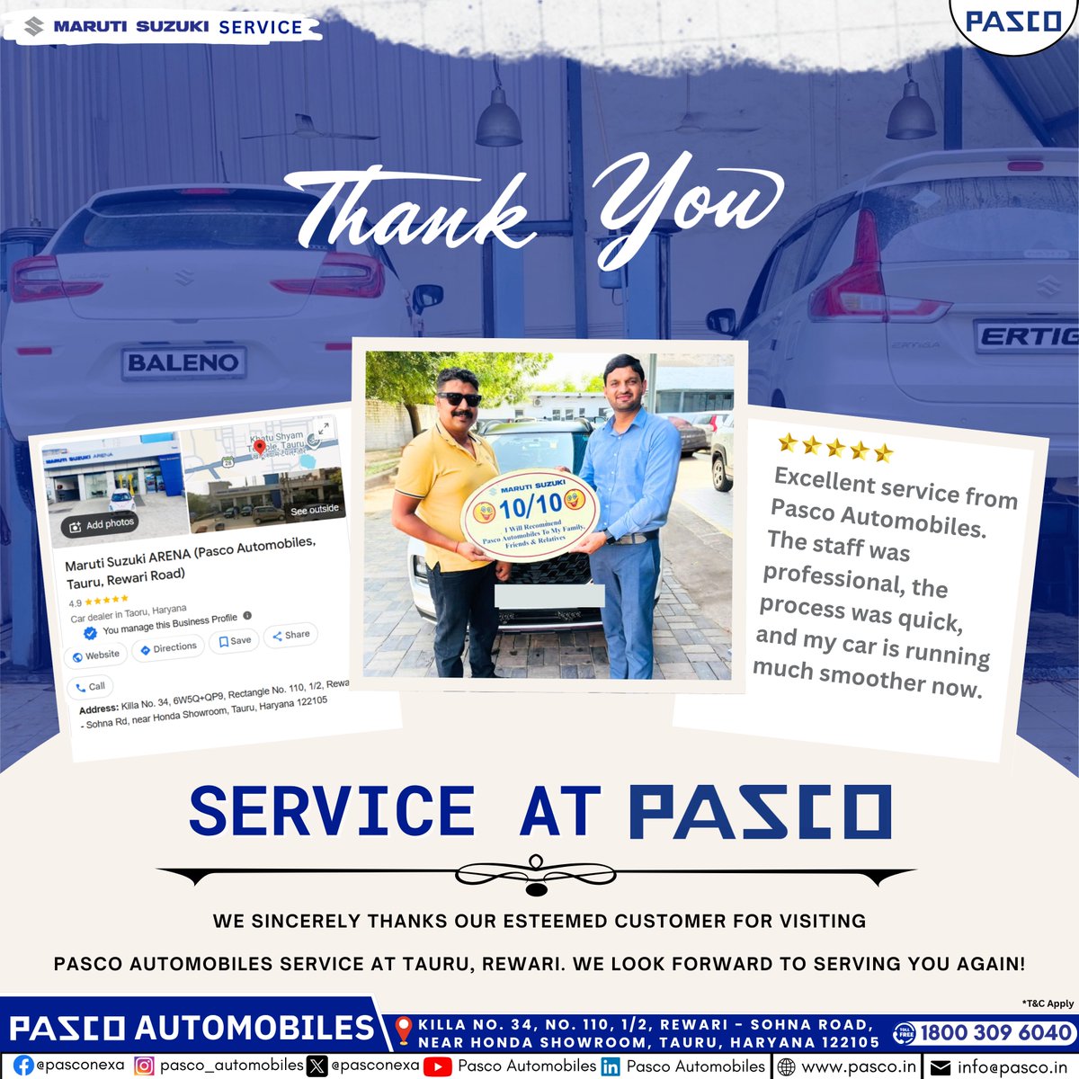 pascoauto's tweet photo. ๐ง Excellence in every service, satisfaction in every smile! ๐ท We're proud to deliver 10/10 experiences every single time at #PascoAutomobiles, Tauru, Dist. Nuh, Haryana. ๐๐
๐ https://t.co/tDFEmLooS1
๐ 18003096040
*T&C apply.
#ServiceAtPasco #PascoAutomobiles #PascoArena https://t.co/9iqKt133Cj