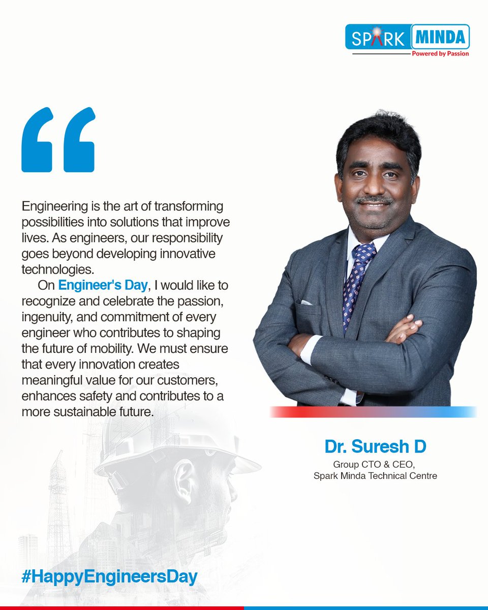 spark_minda's tweet photo. Saluting the engineers who choose every day to make a difference.
Happy Engineers’ Day!

#SparkMinda #PoweredByPassion #EngineersDay2026 #SMIT #FutureMobility https://t.co/YM0m6diP4q