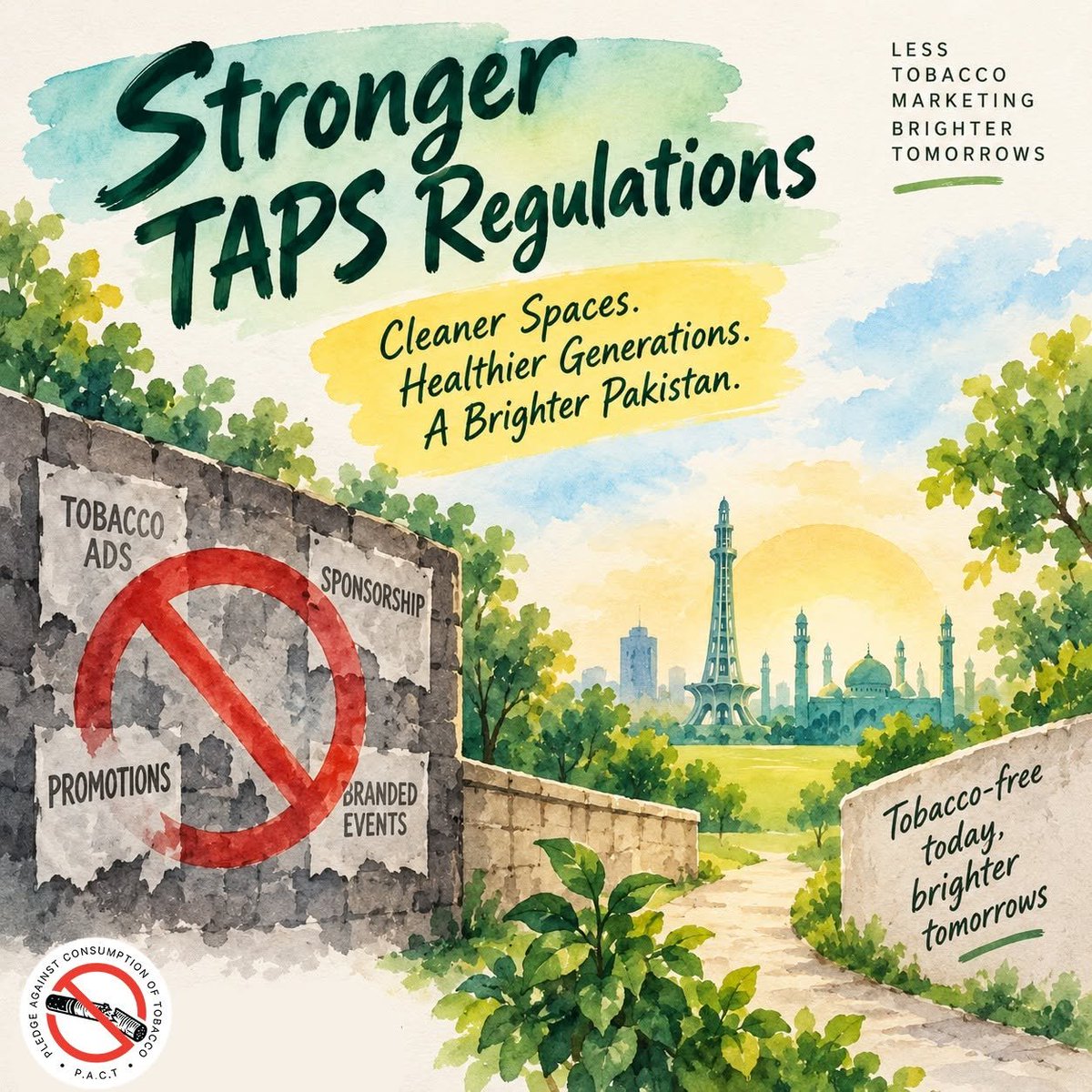 PACTPak's tweet photo. Cleaner spaces. Healthier generations. A brighter Pakistan. It's time for stronger TAPS regulations that keep tobacco ads, sponsorships and promotions out of public life. #TobaccoFreeGeneration #pact #chromatic #tobaccooff https://t.co/val49Vu7VL