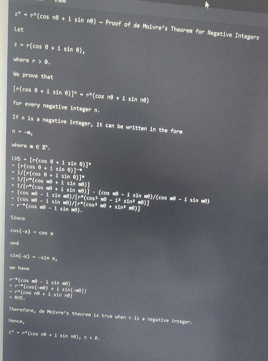 tiago_hands's tweet photo. Question: What does the UTF-8 text look like when I copy and paste from https://t.co/a0vFmCClQD?
Answer: See images.
It really is that simple. Just hit the copy button and paste.
#mathematicsproofs #alevelmaths #complexnumbers https://t.co/ZthO2MFhCZ