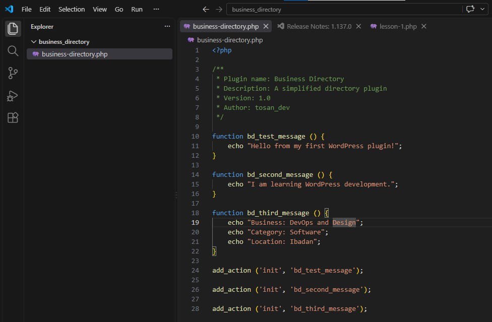genius_designs2's tweet photo. I've been using #WordPress for so long, and I think it's time to step up. I decided to go deeper in this thing and as part of that, I'm building my first plugin. 

This is day 1 of building my own directory plugin https://t.co/9KVskrgpJ4