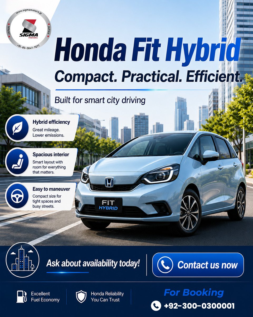 ruthchave60993's tweet photo. Looking for a reliable hybrid hatchback with exceptional fuel economy and comfort? The Honda Fit Hybrid is perfect for city driving, with smart technology, a spacious interior, smooth performance, and easy parking. Visit Sigma Motors Pakistan or https://t.co/NgqerYY0TM