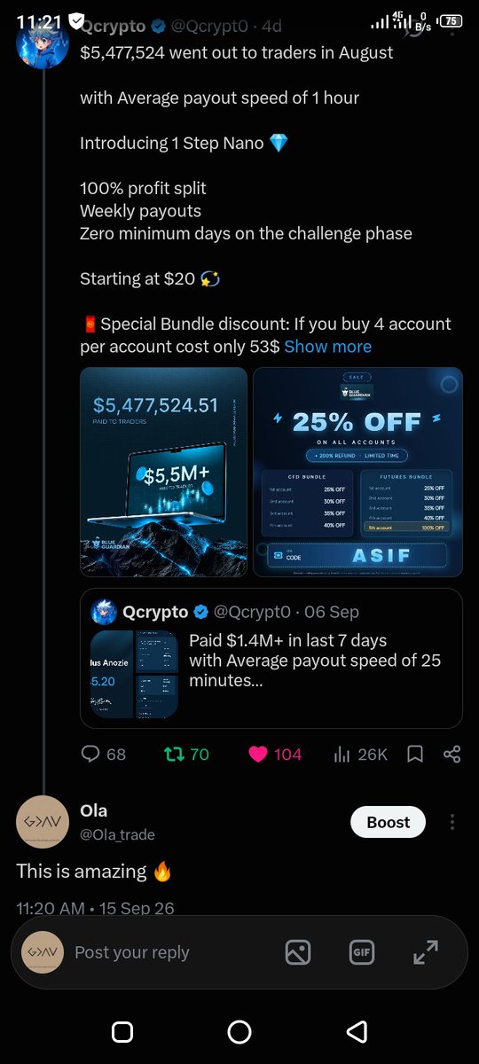 Ola_trade's tweet photo. @Qcrypt0 @BlueGuardiancom @GuardianFutures @MrBullish @btc_fahmi @SharifulCRT Done ✅ 

@Manzrakhmul 
@abfarmarena
@MuhammedFVg https://t.co/KXf4WMrezw