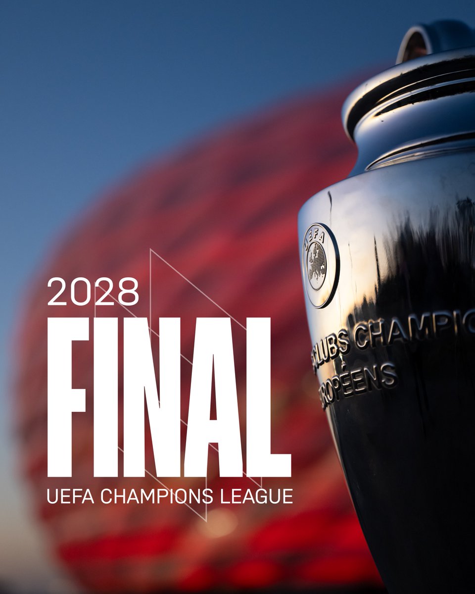 FCBayern's tweet photo. 🏟️ 𝐔𝐂𝐋-𝐅𝐢𝐧𝐚𝐥𝐞 𝟐𝟎𝟐𝟖 𝐢𝐧 𝐝𝐞𝐫 𝐀𝐥𝐥𝐢𝐚𝐧𝐳 𝐀𝐫𝐞𝐧𝐚 💫

Der FC Bayern wird im Mai 2028 zum dritten Mal das Männer-Finale der @ChampionsLeague in seiner Allianz Arena ausrichten. 

🔗 https://t.co/NrKIOPEPWg https://t.co/18FLh75qBO