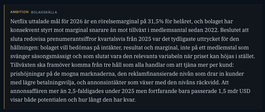 BolagsAtlas's tweet photo. Hur tjänar Netflix egentligen pengar och vad är det som driver bolaget framåt? I BolagsAtlas får du snabbt en strukturerad bild av affärsmodell, marknad, konkurrenter, historik, ledning, risker och den senaste utvecklingen, samlat på ett ställe. https://t.co/ssoD4CLFoH
$NFLX https://t.co/XPzE5RtBWF