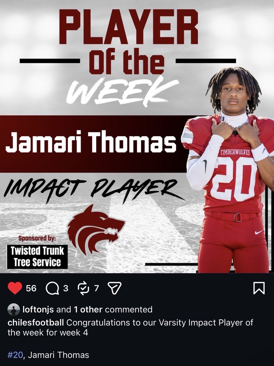 thejamarithomas's tweet photo. Blessed to receive impact player of the week @ChilesTDC @Bill31529 @FLPrepVarsity @PrepRedzoneFL https://t.co/1gIIIBUCsj