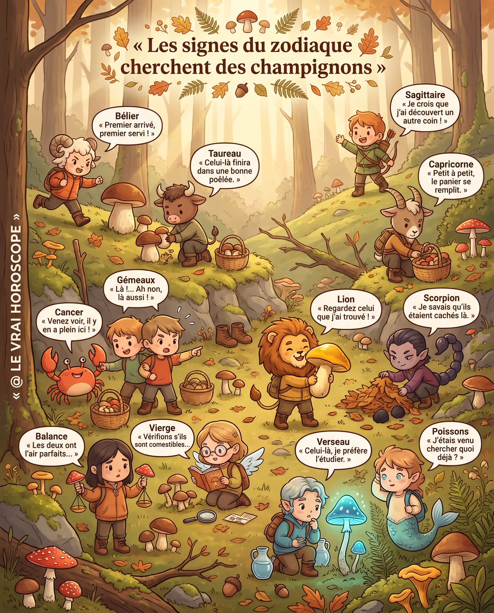 LeVraiHoroscope's tweet photo. 😁 LES SIGNES DU ZODIAQUE CHERCHENT DES CHAMPIGNONS

Ils sont tous en mode recherche… ✨

#Astrologie #Zodiaque #Horoscope https://t.co/n8DldCkEB1