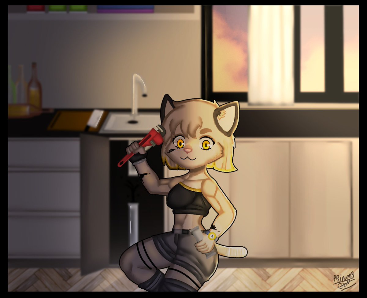 PrinceTheRabbi1's tweet photo. ✨🐱 Fuangfah Namphet (Fly Fly) artwork! 🐱✨
​A cute pipe repair worker on the job! 🛠️🔧" https://t.co/4qviAQKRYE