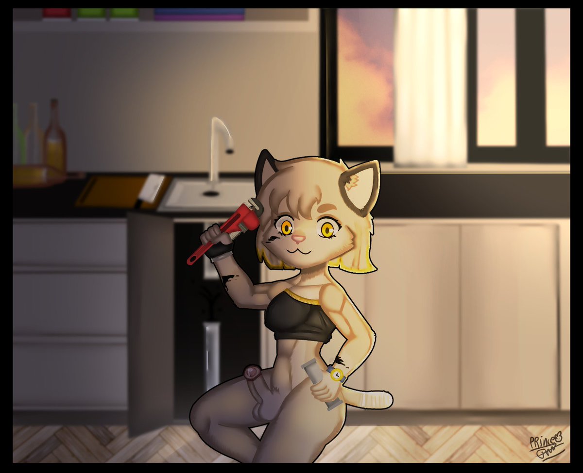 PrinceTheRabbi1's tweet photo. ✨🐱 Fuangfah Namphet (Fly Fly) artwork! 🐱✨
​A cute pipe repair worker on the job! 🛠️🔧" https://t.co/4qviAQKRYE