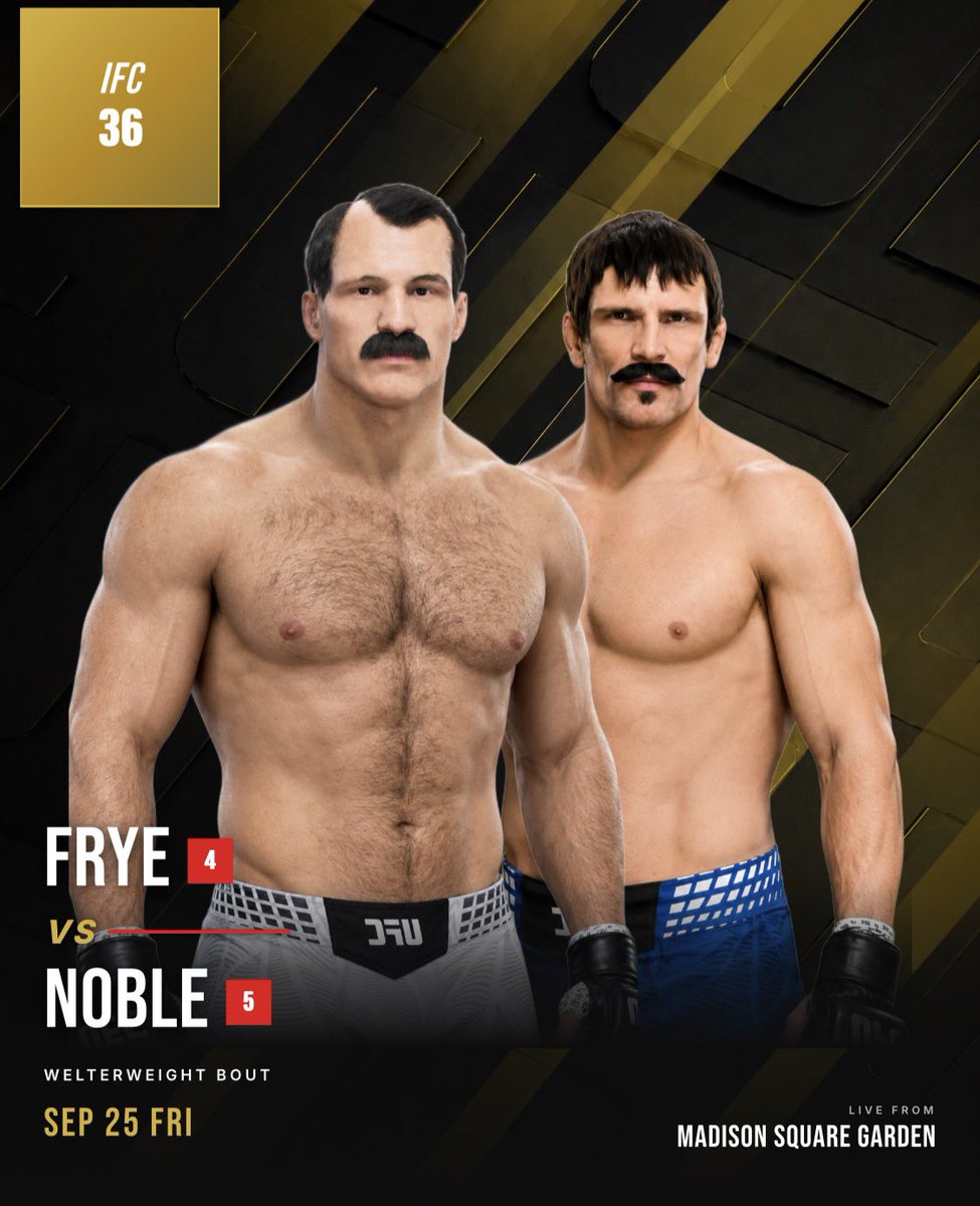 IFCSIM's tweet photo. WAR
HAROLD FRYE VS JAMES NOBLE IS BOOKED FOR IFC 36
@SirHarreh
@James_Noble_IFC https://t.co/qZo28mmDno