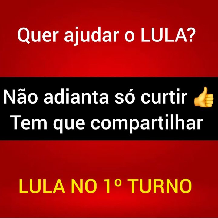 Rogeriononatosa's tweet photo. 🚩🚩BOM DIA LULISTAS!
Quanto mais você curtir, compartilhar é comentar, o engajamento aumenta. 
É reta final, vamos pra cima.

Comenta aí:

É LULA NO PRIMEIRO TURNO https://t.co/ijISsRMvA3