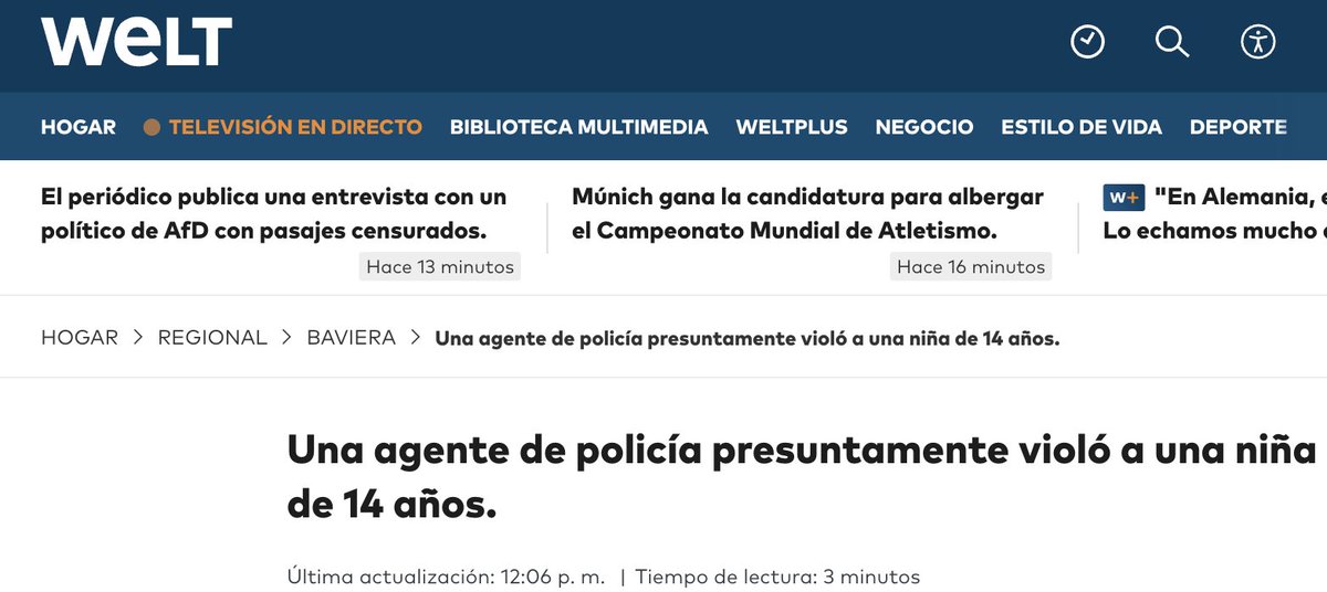 ContraBorrado's tweet photo. «Una agente de policía está siendo juzgada por violación a una niña de 14 años, zoofilia y posesión de cientos de archivos con escenas brutales de violencia contra menores, algunos de alrededor de tres años». 

Esto dice la prensa alemana. Lo que no dice la prensa alemana es que se trata de un hombre [un trans].
No son nuestros crímenes, no queremos esos crímenes horrendos en nuestras estadísticas.