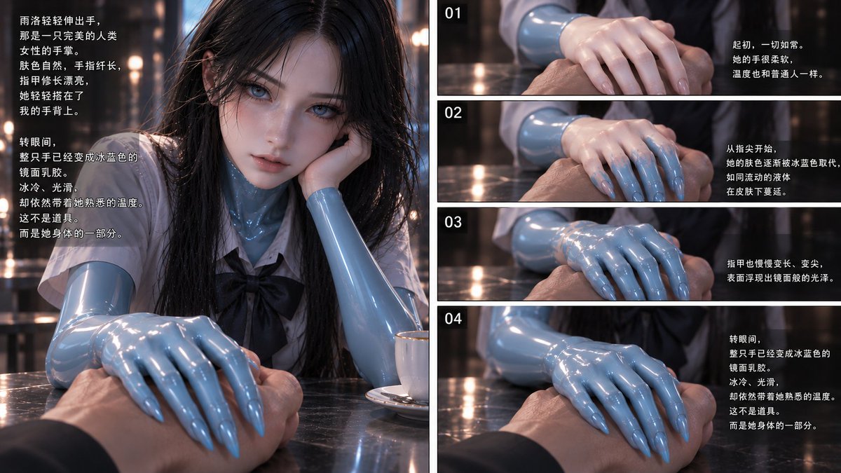 yuluo67137673's tweet photo. 《乳胶生物也要谈恋爱》#2-3/6 #AI #latex #rubber #transformation #女装子 #Gootf
完整版在Pixiv哦：https://t.co/nu10f0a4V8

 果然是个单纯的小朋友呢，这么轻易就被我的真面目吓跑了吗？ https://t.co/buZFmf2OFh