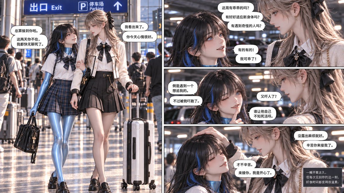 yuluo67137673's tweet photo. 《乳胶生物也要谈恋爱》#2-6/6 #AI #latex #rubber #transformation #女装子 #Gootf
完整版在Pixiv哦：https://t.co/nu10f0a4V8

小哥哥你腿好长啊~我能舔一口吗？ https://t.co/xQlwuIcN5S
