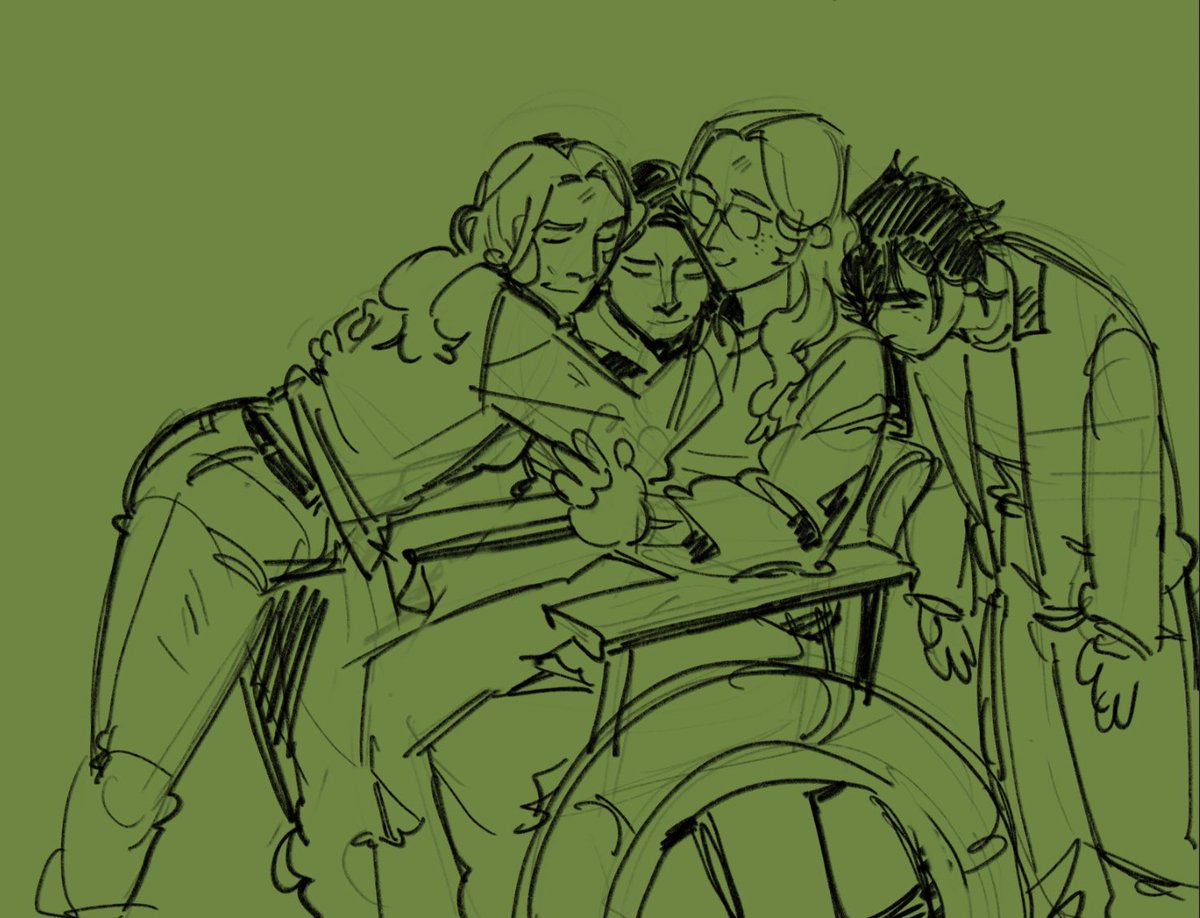Iaderlappen's tweet photo. "Can u draw the dinahbabs family group hug (them cass and sin) but with Barbara in her chair" -> been meaning to for a while just knew it’d be some work to figure out… let’s give babs her chair back one panel at a time

https://t.co/ElWiy3HNr0 https://t.co/PgVJSoMaW6