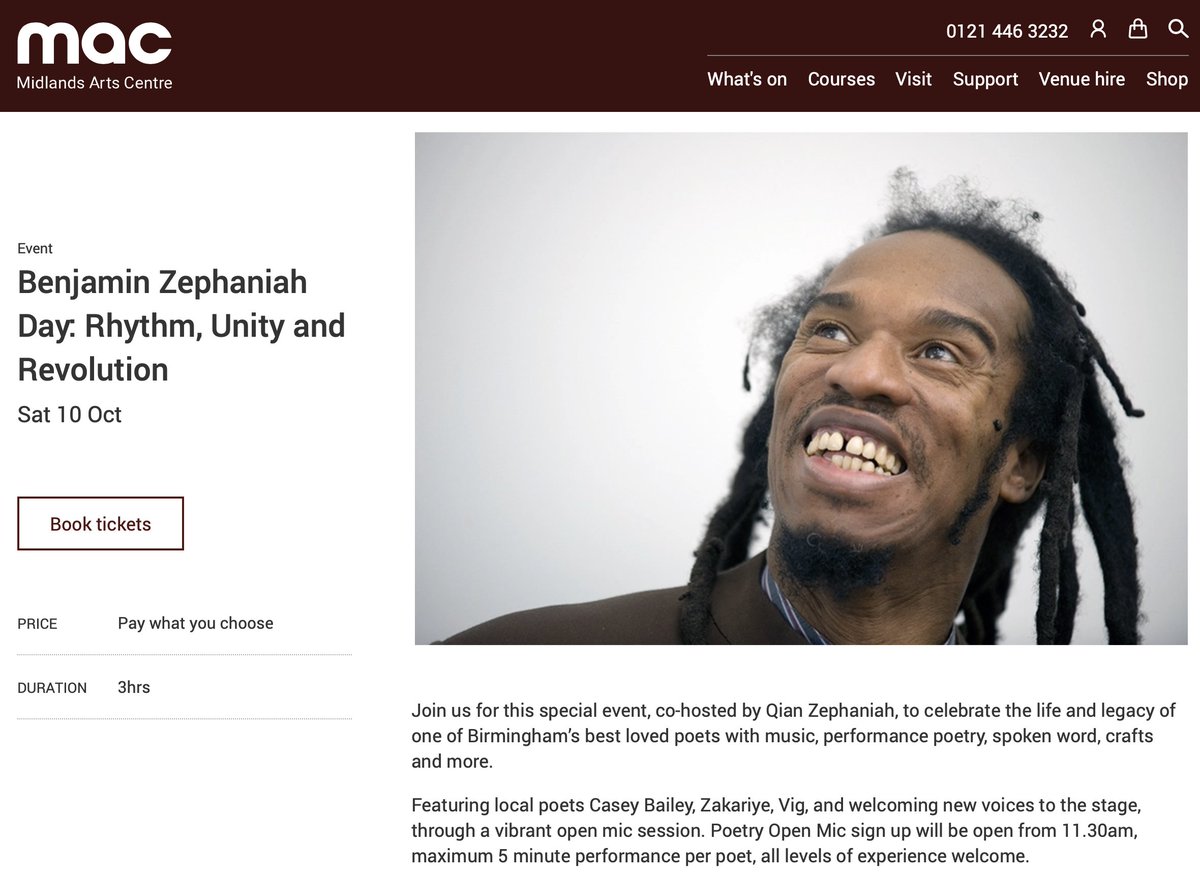 BZephaniah's tweet photo. Benjamin Zephaniah Day: Rhythm, Unity and Revolution
Event. Sat 10 Oct
https://t.co/xrUntIzM2q https://t.co/IpK2s1KIDT