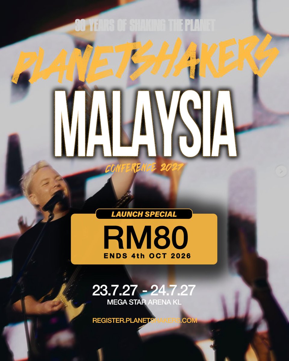 MegaStarAr15646's tweet photo. 𝗣𝗟𝗔𝗡𝗘𝗧𝗦𝗛𝗔𝗞𝗘𝗥𝗦 𝗖𝗢𝗡𝗙𝗘𝗥𝗘𝗡𝗖𝗘 𝗞𝗨𝗔𝗟𝗔 𝗟𝗨𝗠𝗣𝗨𝗥 𝟮𝟬𝟮𝟳

📅 Date: 23 - 24 July 2027 (Friday &amp; Saturday)
⏰ Time: TBC
📍 Venue: MegaStar Arena, Kuala Lumpur

🎟️ Ticket: https://t.co/5PKuLK3OYv https://t.co/xLd35zPPCG