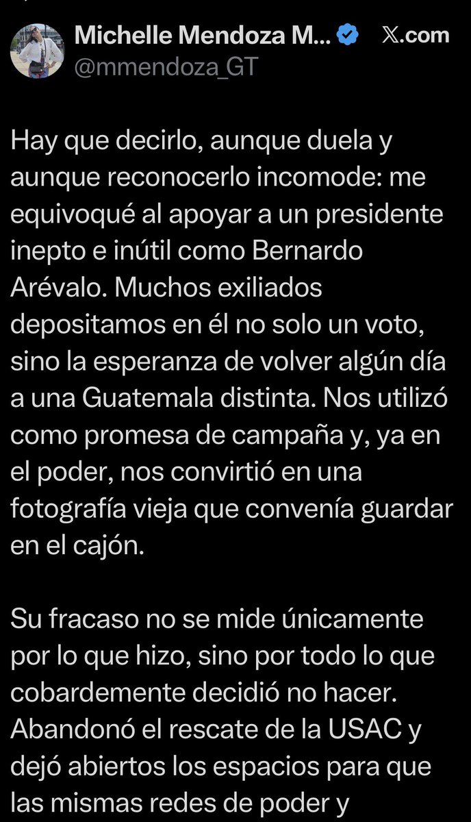 JHFrancoGt's tweet photo. No coincidimos en el punto de partida. Ella sí creyó; muchos no.

Cuando la decepción la escribe quien depositó la esperanza, el debate deja de ser de bandos.

El problema ya no es quién lo dijo primero. https://t.co/1w5gr0jgm8