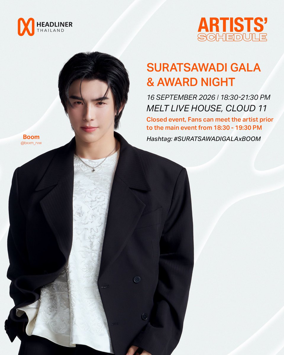 HeadlinerTH's tweet photo. UPDATE HEADLINER ARTIST‘S SCHEDULE | 16 Sep 2026 🧡 

#HeadlinerTHArtist https://t.co/CHTtdjPXjb