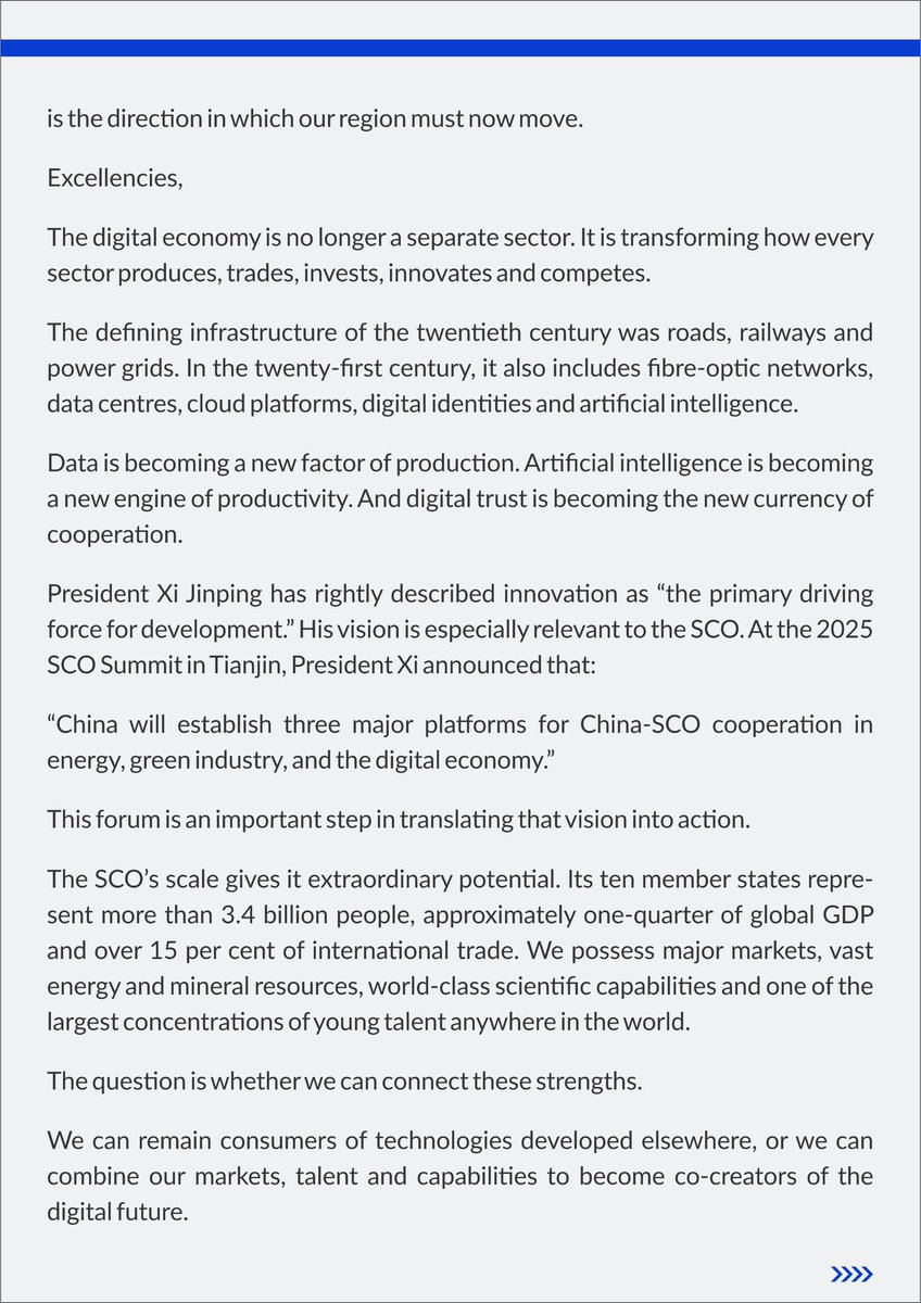 betterpakistan's tweet photo. My speech at the Opening Ceremony of SCO Digital Economy Forum held in Urumqi, China 
15th Sept, 2026

1/2 https://t.co/grMbpkhRVr