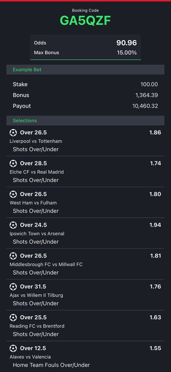Akinztipz's tweet photo. SHOTS OVER ⚽️ 
8/8- GA5QZF
89 Odds- S4W017
91 Odds- WFRCKN https://t.co/s8oyEA6sSr