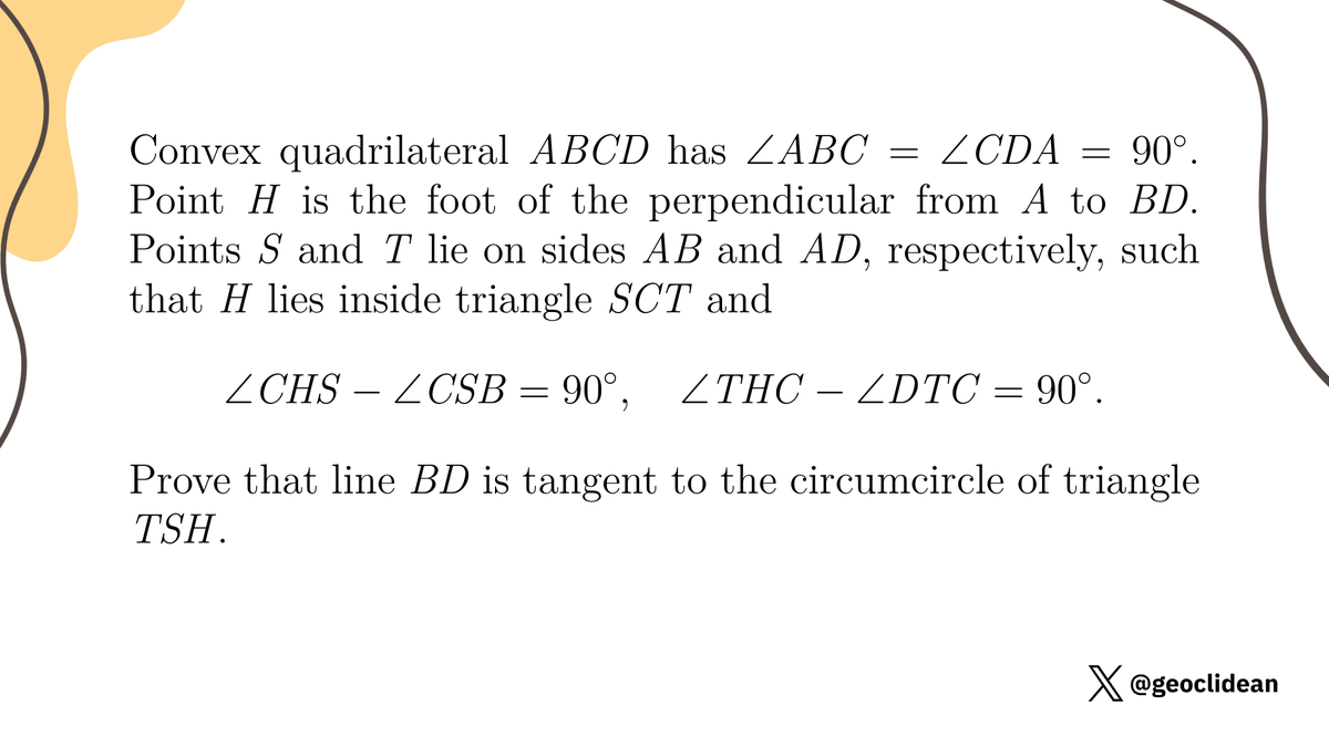 geoclidean's tweet photo. IMO 2014 Problem 3
#Geometry #Circumcircle #IMO #IMO2014 #Quadrilateral #TangentCircles #Tangent https://t.co/o2uLhtH3Xt