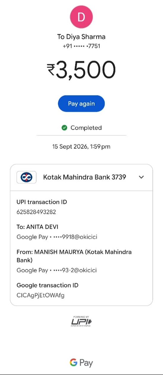 ManishMaur59289's tweet photo. @KotakCares Please check; the payment was made to the wrong person. The recipient isn't replying and is refusing to return the payment. https://t.co/Kgm58lUg0q