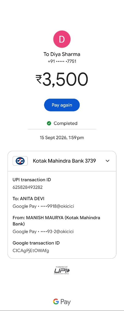 ManishMaur59289's tweet photo. @KotakCares Please check; the payment was made to the wrong person. The recipient isn't replying and is refusing to return the payment. https://t.co/Kgm58lUg0q