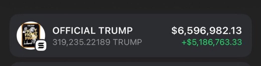 Zyrox0x's tweet photo. Had you invested $500 in TRUMP when I first shilled it!

By now, you would have made $1500000 in easy profit.

I focus on conviction plays, particularly on Solana. If you choose to fade ME next time, that’s on you. https://t.co/OppX7Fk0Zu