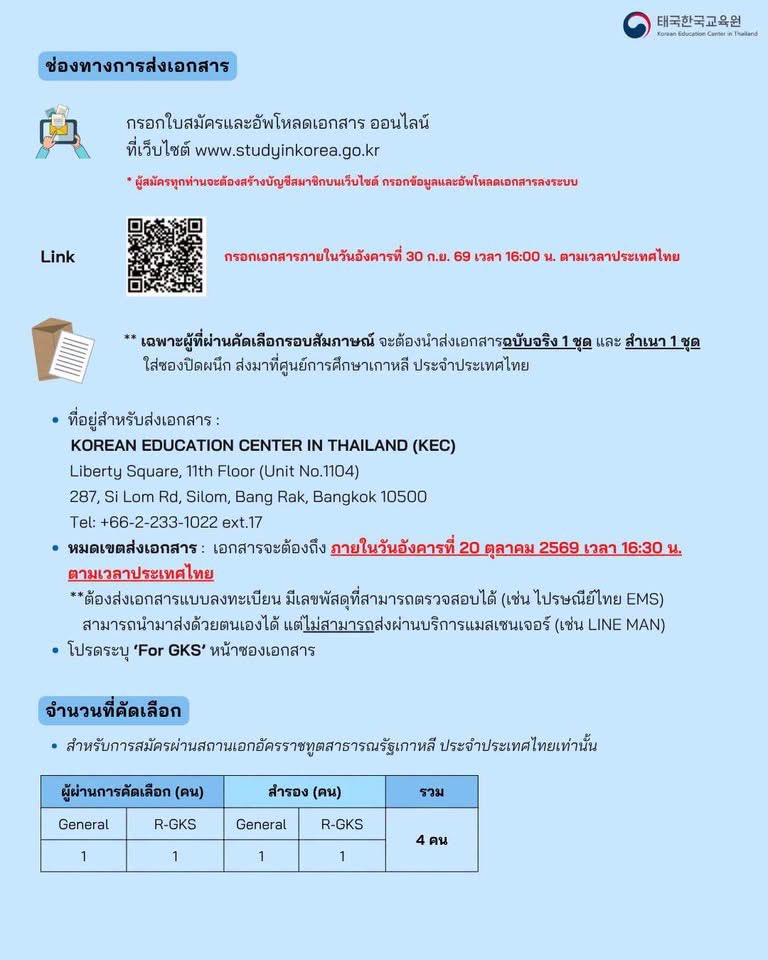 koreanpbell's tweet photo. 📌การสมัครทุน 2027 Global Korea Scholarship Program for Undergraduate Degrees (Embassy Track) เปิดให้สมัครแล้ว ตั้งแต่วันนี้ ถึง 30 กันยายน พ.ศ. 2569 เวลาไทย 16:00 น. https://t.co/521gdyEKY0